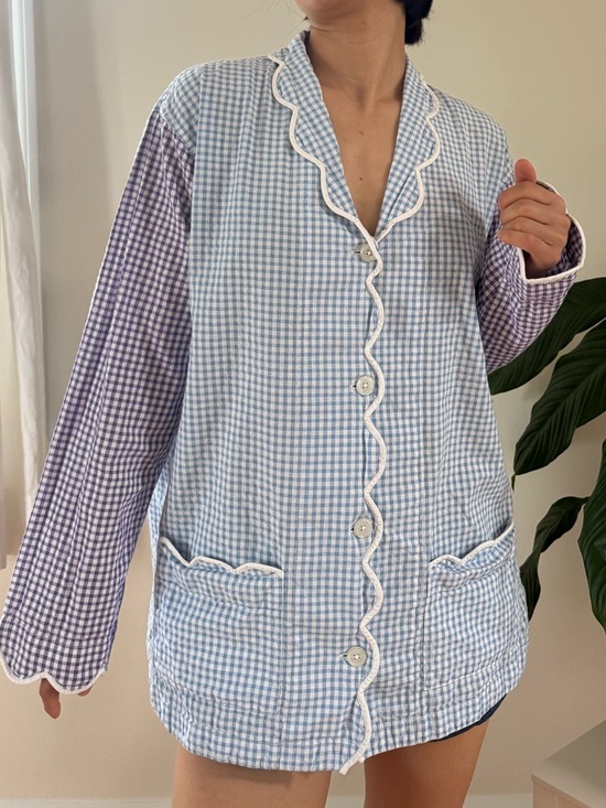 Heidi Carey Other - Heidi Carey 100% Cotton Gingham Scalloped Edges Pajama Top With Pockets Size M